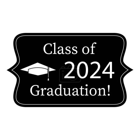Illustration for Class of 2024 graduation plaque. Academic cap icon. Celebratory banner. Vector illustration. EPS 10. Stock image - Royalty Free Image