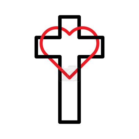 Corazón que rodea la cruz cristiana. Concepto de amor y fe. Símbolo religioso. Ilustración vectorial. EPS 10. Imagen de stock
