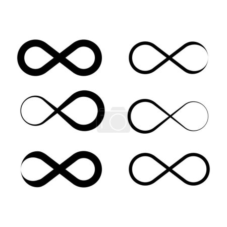 Colección de infinitos símbolos en varios estilos. Concepto de bucle continuo. Ilustración vectorial. EPS 10. Imagen de stock.
