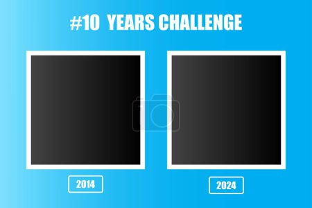 Ten years challenge template. Before and after comparison. Social media trend. Vector illustration. EPS 10. Stock image.