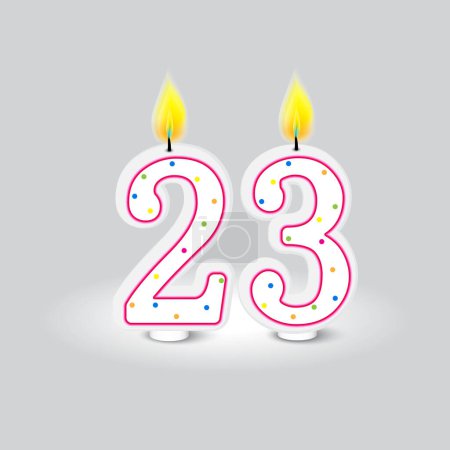 Candle numbers two three alight. Celebratory mood enhancer. Cheerful dot pattern. Vector illustration. EPS 10. Stock image.