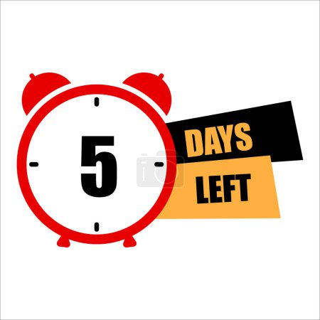 Red alarm clock displaying 5 days left. Urgent countdown reminder. Deadline management icon. Vector illustration. EPS 10. Stock image.