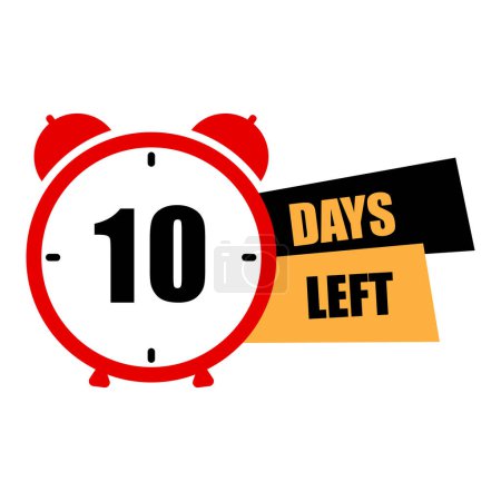 Ten day deadline notice. Red countdown alarm. Time sensitive event reminder. Schedule tracking tool. Vector illustration. EPS 10. Stock image.