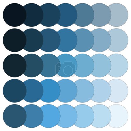 Ilustración de Pantalla de círculos de gradiente azul. Tonos de azul paleta de colores. Elementos gráficos circulares. Ilustración vectorial. EPS 10. Imagen de stock. - Imagen libre de derechos