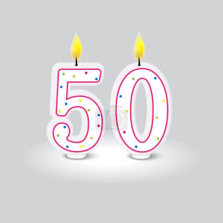 50th Birthday Celebration Candles Vector. Festive number fifty with flames. Milestone anniversary. EPS 10.