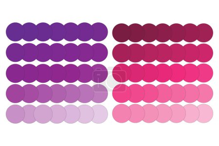 Lila bis rosa Kreis Palette Vektor. Farbverläufe von violett bis rosa. Kreisgradienten-Vektor-Design. Farbspektrum runde Formen. EPS 10.