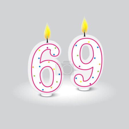 Birthday candle numbers 69. Gradient light top. Colorful dots. Vector illustration. EPS 10.