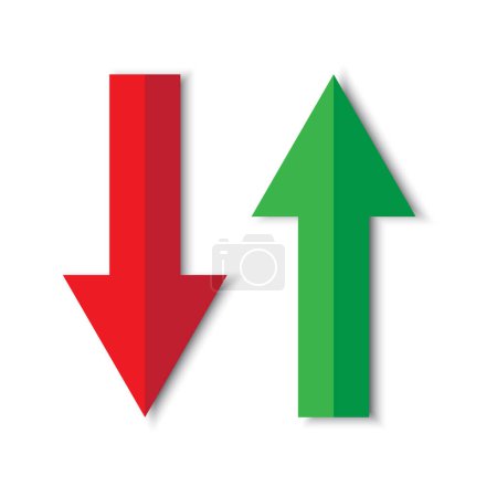 Red down arrow, green up arrow. Directional indicators. Vector illustration. EPS 10.
