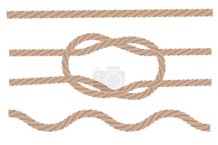 Braided rope knot. Beige twisted cord. Seamless vector lines. Nautical design element. EPS 10.