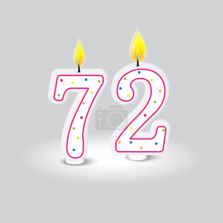 Birthday number candles. Seventy two celebration. Colorful dotted design. Grey background vector. EPS 10.