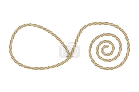 Twisted rope loop. Brown coiled knot. Vector cord illustration. Isolated on white. EPS 10.