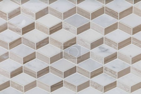 Foto de Cubo geométrico moderno en blanco, beige y marrón para una pared posterior, cuarto de baño o cocina. - Imagen libre de derechos