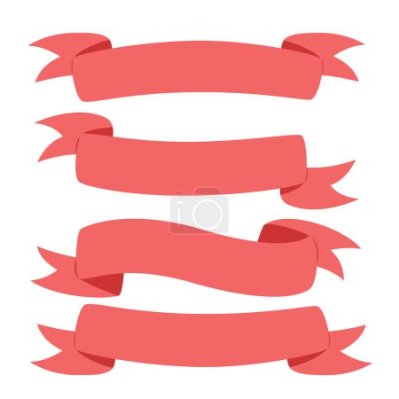 Téléchargez les illustrations : Set of red ribbons for valentine's day in flat style - en licence libre de droit