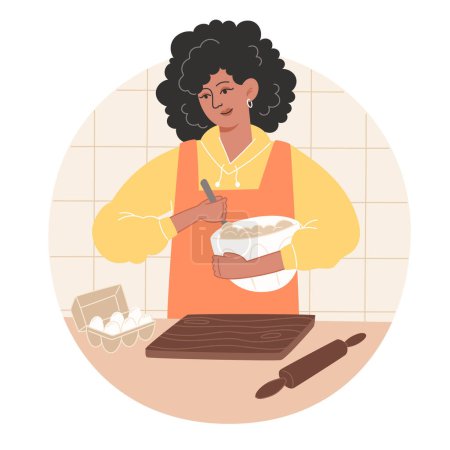 Illustration for African woman is preparing pastries at home in the kitchen - Royalty Free Image