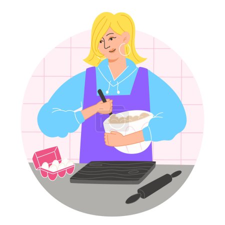 Illustration for Woman is preparing pastries at home in the kitchen - Royalty Free Image