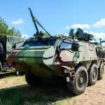 Adazi, Latvia- June 11, 2024: Six-wheeled armoured personnel carrier Patria 6x6, Patria XA-300, in the service in the Latvian army. High quality photo