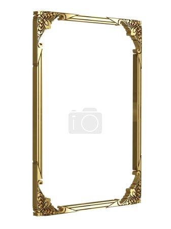 Gold decorative frame in vintage style with beautiful filigree and retro border, 3d render