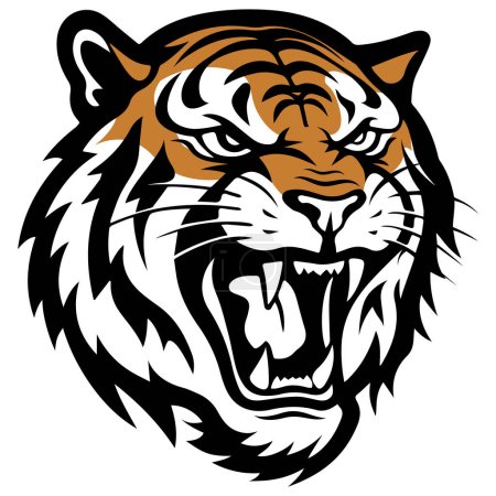 Illustration for Tiger face, tiger logo, design for badge, emblem, or printing, safari logo design, vector illustration - Royalty Free Image