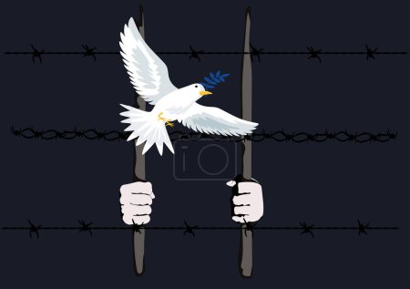 Illustration for Hands clenched into fists in barbed wire loops. Fighting injustice and discrimination Prisoners in prisons and concentration camps who were illegally convicted. Vector - Royalty Free Image