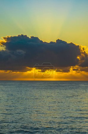 Photo for Aerial sunrise sea views with sun rays from The Skillion at Terrigal on the Central Coast, NSW, Australia. - Royalty Free Image