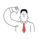 Businessman showing thumbs down sign. No-deal, business disagreement, job disappointment. Outline, linear, thin line, doodle art. Simple style with editable stroke.