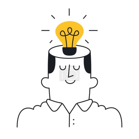 Bright Idea Moment - A Man with a Light Bulb Above His Head. Doodle style with an editable stroke.