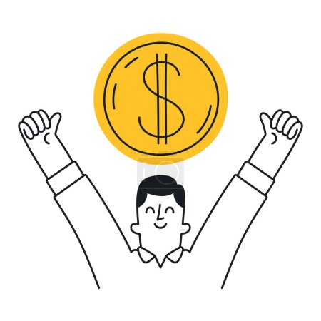 Illustration for Business Success - Man Celebrating Financial Victory - Doodle style with an editable stroke. - Royalty Free Image