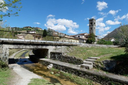 Panoramic view of Borgo a Mozzano village . Lucca, Tuscany Italy