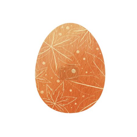 Foto de Orange Easter egg with maple leaves texture watercolor background for decoration on Easter festival. - Imagen libre de derechos