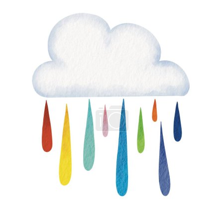 Téléchargez les photos : Nuage de pluie avec aquarelle de pluie colorée illustration pour la décoration sur le concept fantaisie et météo. - en image libre de droit