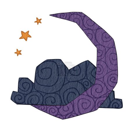 Téléchargez les photos : Bannière d'illustration de lune, étoile et nuage pourpre pour la décoration sur le festival d'Halloween et le ciel nocturne. - en image libre de droit