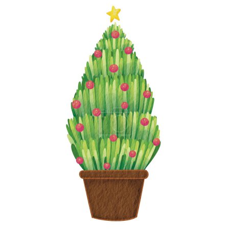 Foto de Árbol de Navidad abstracto con bola de Navidad y estrella en maceta ilustración de la planta para la decolación en el evento de vacaciones de Navidad. - Imagen libre de derechos