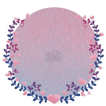 Téléchargez les photos : Cœurs doux avec couronne de feuilles de lierre violet sur l'illustration de bannière de forme ronde pour la décoration sur l'événement de mariage et Saint-Valentin. - en image libre de droit
