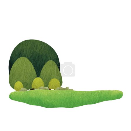 Téléchargez les photos : Arbres géants et buisson sur herbe verte illustration de paysage de prairie pour la décoration sur paysage extérieur au printemps saisonnier. - en image libre de droit