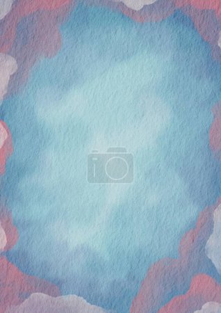 Abstract blue and pink colud watercolor on paper background for decoration on fantasy and magical concept.