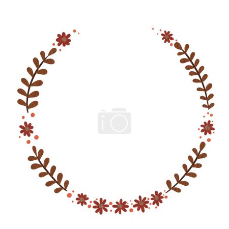 red flowers and fern leaves wreath watercolor illustration for decoration on Autumn forest and Thanksgiving.