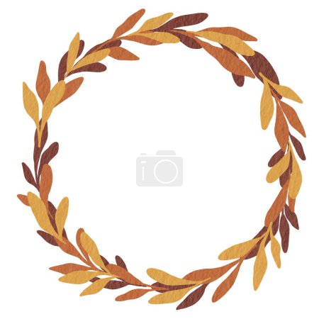 Red , Yellow leaves wreath watercolor illustration for decoration on Autumn seasonal and Thanksgiving festival.