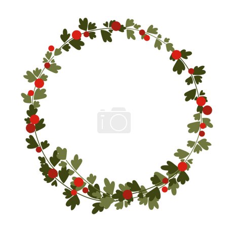 Téléchargez les illustrations : Brunch de fougère avec couronne de baies rouges pour la décoration pendant les vacances de Noël et concept saisonnier de printemps. - en licence libre de droit