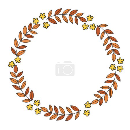 Téléchargez les illustrations : Brunch de feuilles avec couronne de fleurs jaunes pour la décoration sur le festival de Thanksgiving, mariage et festival d'automne - en licence libre de droit