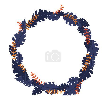 Illustration for Fantasy autumn blue leaves and fern wreath for decoration on Halloween festival and natural concept. - Royalty Free Image