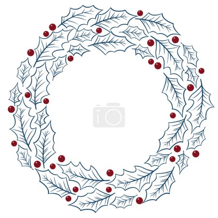 Téléchargez les photos : Feuilles de houx avec couronne de baies pour la décoration vacances de Noël et Nouvel An événement. - en image libre de droit