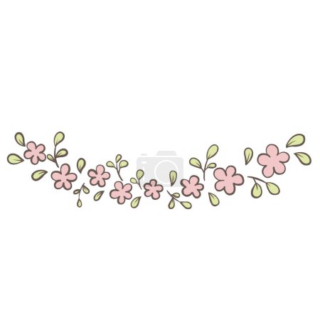 Ilustración de Ilustración de borde de flores y hojas para la decoración en el jardín, la naturaleza, la primavera y el festival de Pascua. - Imagen libre de derechos