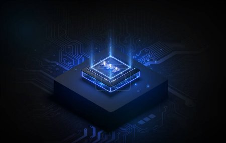Token NFT text on CPU chip with digital circuit board background. Concept of NFT becomes more popular and well known. Product from crypto currency technology