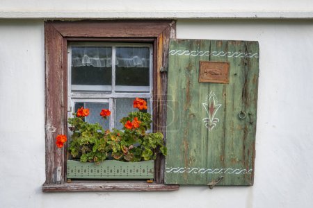 Téléchargez les photos : Différentes fleurs, plantes, légumes et machines dans un vieux village paysan de Wolfegg en Allemagne du Sud - en image libre de droit