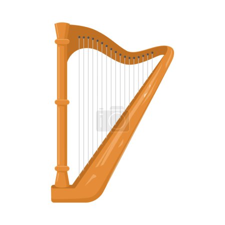 Illustration for Wooden harp isolated on white background. Classical string musical instrument. Simple vector illustration. Harp icon. Musical cartoon - Royalty Free Image