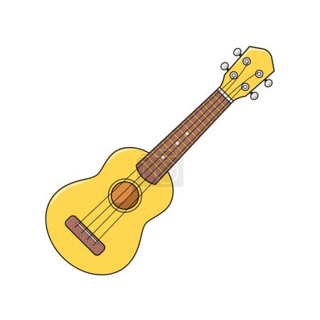 Illustration for Yellow ukulele isolated on white background, vector illustration, ukulele classic retro style in holiday summer concept, small guitar - Royalty Free Image
