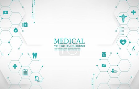 Illustration for White modern medical vector wallpaper.geometric hexagon.medical icons.technology background. - Royalty Free Image