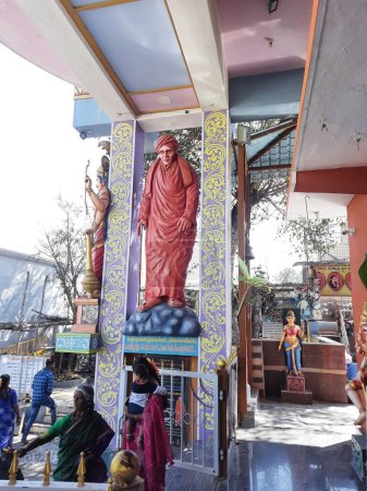Photo for Bangalore, Karnataka, India-Jan 15, 2023: Closeup of beautiful Jodi Veerabhadra Swamy Temple and Shivakumara Swamiji, Jagadguru Veera Gangadhara Rajadeshi Kendra Swamiji Statue - Royalty Free Image