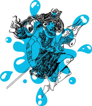 Photo for Vector outline illustration of Hindu God Lord Shiva and his material using equipment - Royalty Free Image
