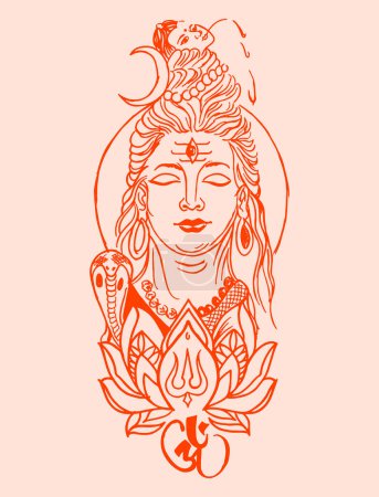 Photo for Vector outline illustration of Hindu God Lord Shiva and his material using equipments - Royalty Free Image